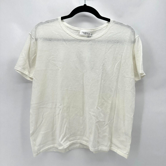 The Reset R Label Everyday Knit Tee Size M White Linen Boxy Fit Sheer Preppy NWT - Picture 1 of 12